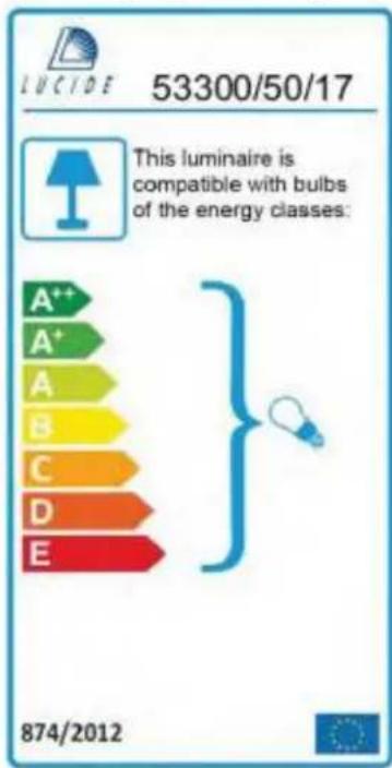 LUCIDE 53300/50/17 This luminaire is compatible with bulbs of the energy classes: A++ A+ A B C D E 874/2012