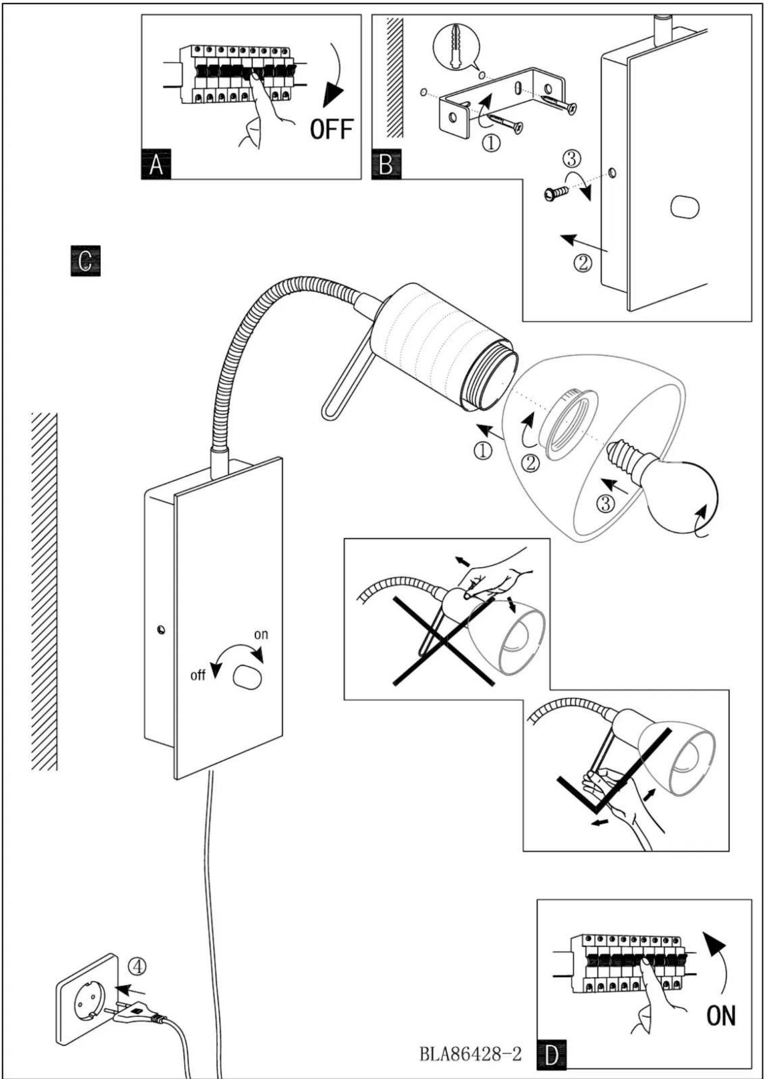 A OFF B ① ③ ② ① ② ③ C on off BLA86428-2 ④ ON D