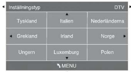 Inställningstyp DTV Tyskland Italien Nederländerna Grekland Irland Norge Ungern Luxemburg Polen MENU