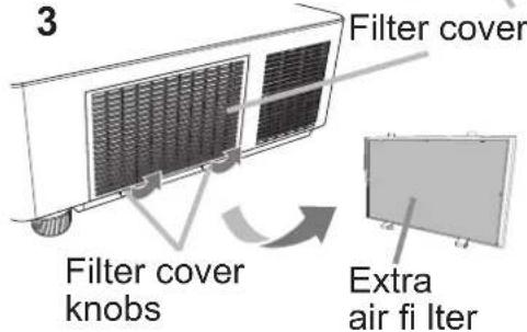 3 Filter cover Filter cover knobs Extra air fi iter