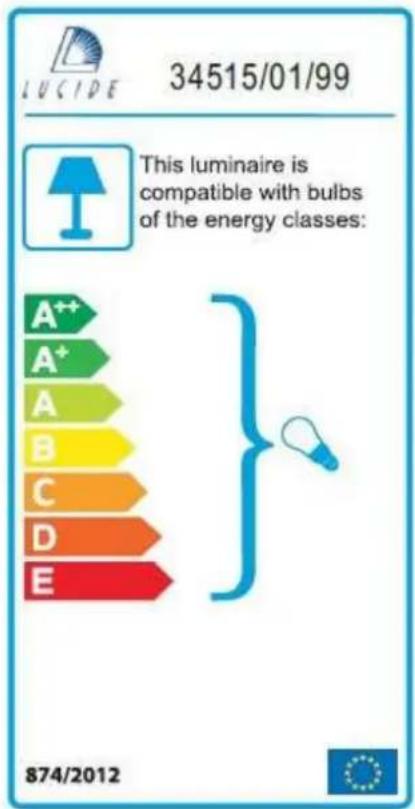 LUCIDE 34515/01/99 This luminaire is compatible with bulbs of the energy classes: A++ A+ A B C D E 874/2012