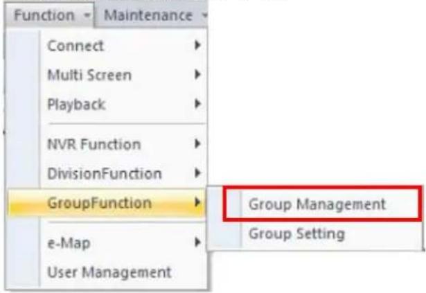 Function Connect Multi Screen Playback NVR Function DivisionFunction GroupFunction e-Map User Management Maintenance Group Management Group Setting