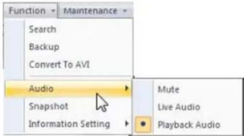 Function Search Backup Convert To AVI Audio Snapshot Information Setting Mute Live Audio Playback Audio