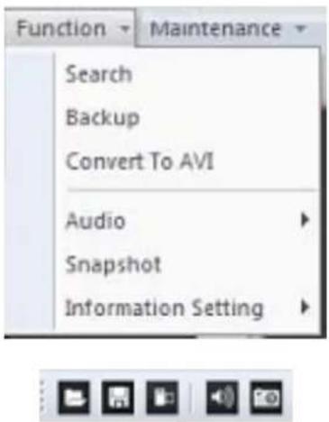 Function Search Backup Convert To AVI Audio Snapshot Information Setting