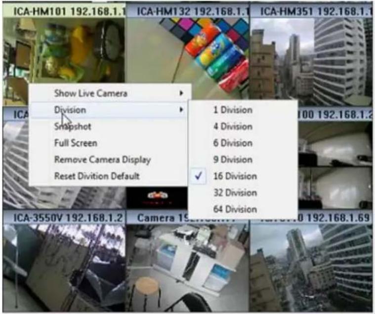 IC AHM101 192.168.1.1 IC AHM132 192.168.1.1 IC AHM351 192.168.1.1 Show Live Camera Division Snapshot Full Screen Remove Camera Display Reset Divition Default 1 Division 4 Division 6 Division 9 Division ✓ 16 Division 32 Division 64 Division IC AHM-3550V 192.168.1.2 Camera 192.168.1.69