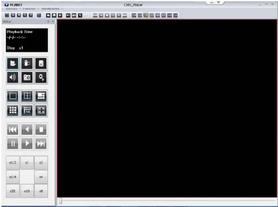PLANET Division - Function - Maintenance - Status Playback Time +/--+ Stop x1 x1/2 x1 x2 x1/4 x4 x32 x15 x6 CMS_Player