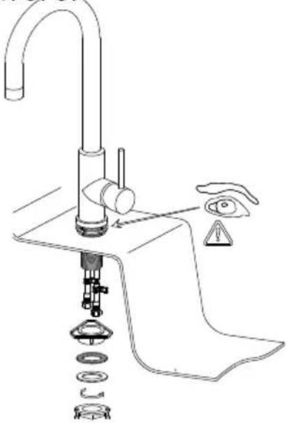 Diagram of a kitchen sink with labeled parts including faucet, sink, and showerhead