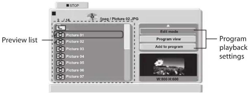 STOP 2 / 16 /Jpeg / Picture 02.JPG Preview list Picture 01 Picture 02 Picture 03 Picture 04 Picture 05 Picture 06 Picture 07 Edit mode Program view Add to program Program playback settings W:800 H:600