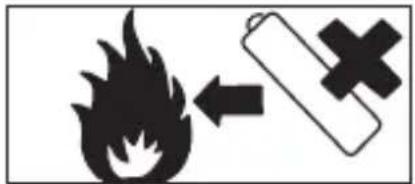 Warning symbol showing a flame next to a battery with an 'X' indicating no hazard or failure.