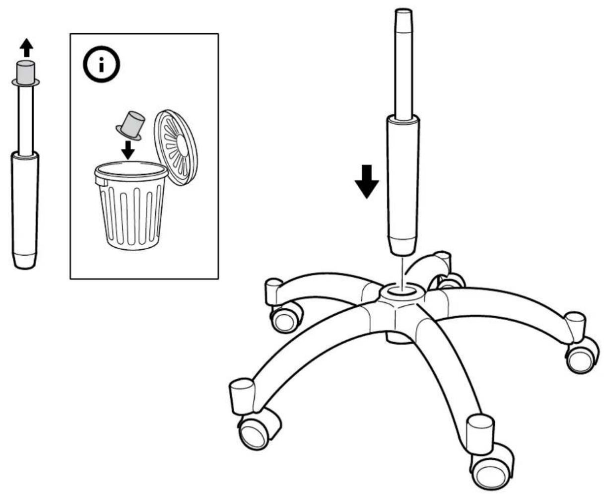 Diagram illustrating a mechanical device with labeled parts and an inset showing a recycling bin and a downward arrow indicating process.