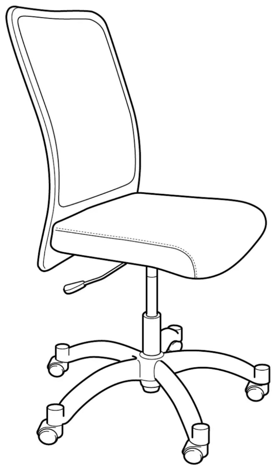 Line drawing of an office chair with adjustable armrest and six legs (no text or symbols)