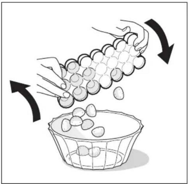 Illustration of hands pouring eggs into a bowl with arrows indicating rotation (no text or symbols)
