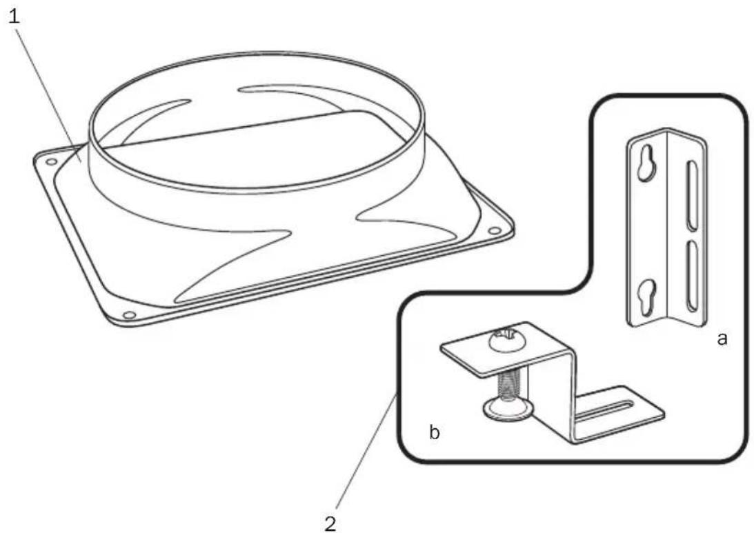 Technical diagram showing two labeled components (a and b) of a mechanical or electrical component, with parts numbered 1 and 2.