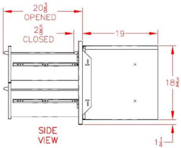 20¾ OPENED 25¾ CLOSED 19 SIDE VIEW 18¾ 1¼