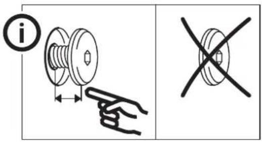 Diagram showing a pulley mechanism with an 'i' icon and a hand pointing to a screw, alongside a crossed-out screw and a cross symbol.