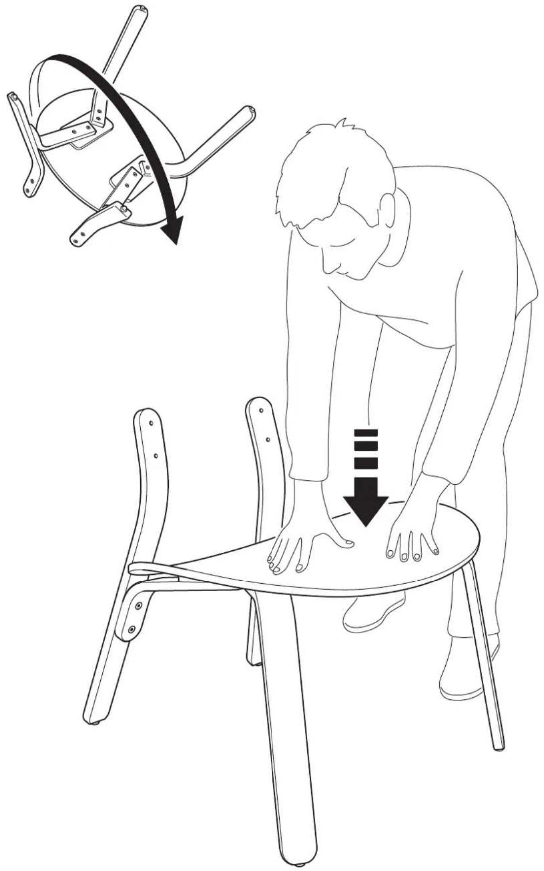 Illustration showing a person performing a physical exercise with a curved arrow indicating motion or pressure, and a magnified view of the movement.