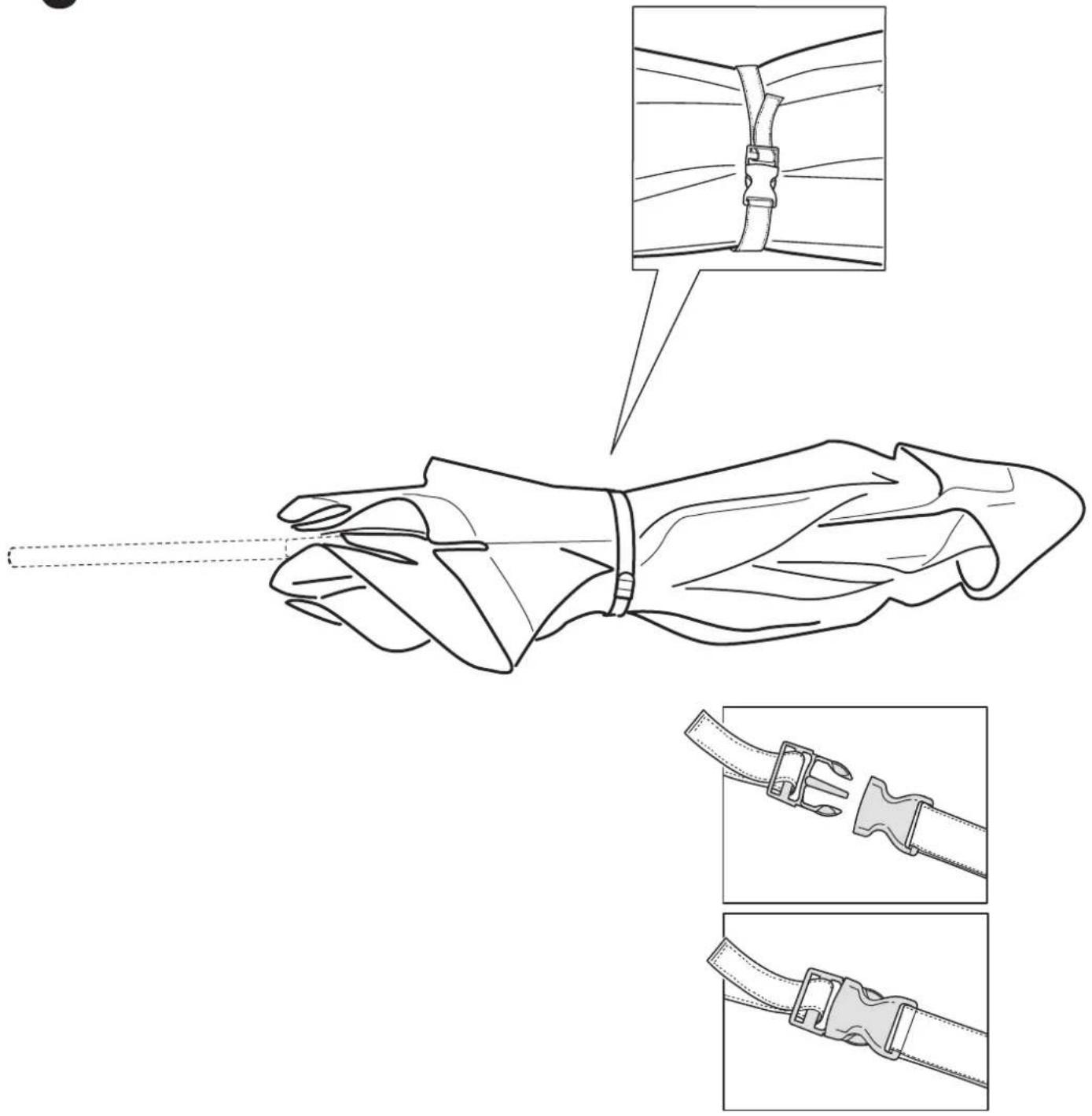 Technical diagram illustrating a hand grip technique with inset detail showing close-up of the cable being held.