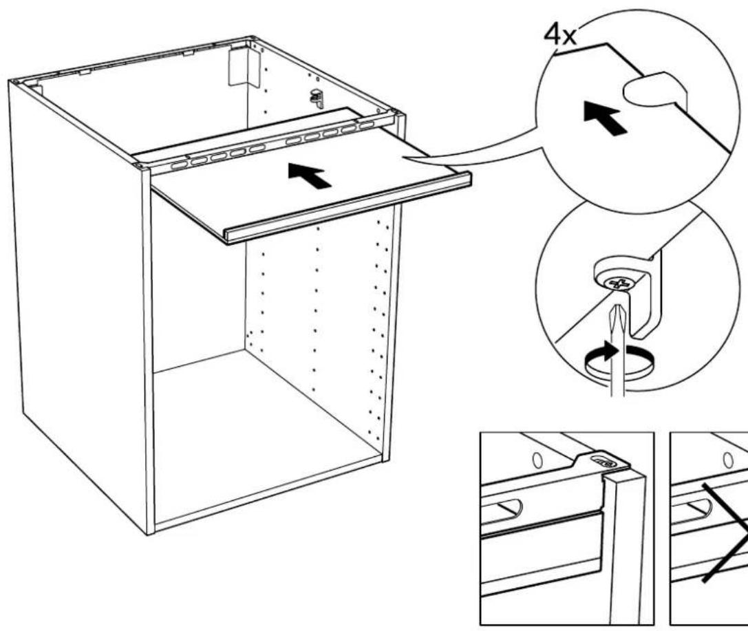 Technical diagram of a refrigerator with labeled parts and 4x magnified view showing internal components and adjustment arrows