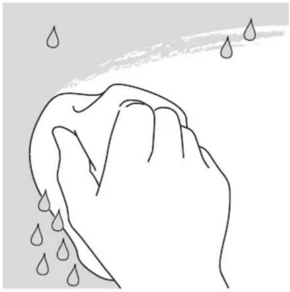 Simple line drawing of a hand holding a rock with raindrops falling (no text or symbols)