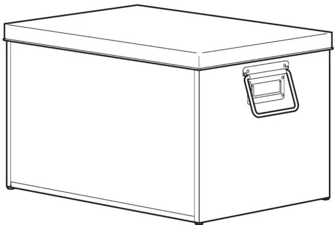 Line drawing of a rectangular box with a square lid and mounting holes (no text or symbols)
