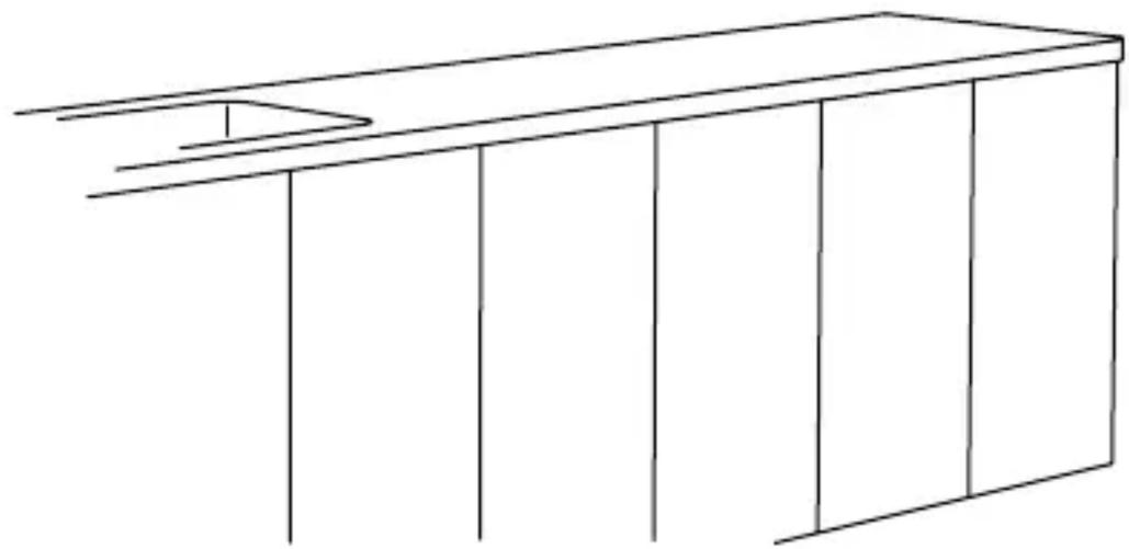 Simple line drawing of a cabinet or shelf with vertical supports and a top shelf (no text or symbols)