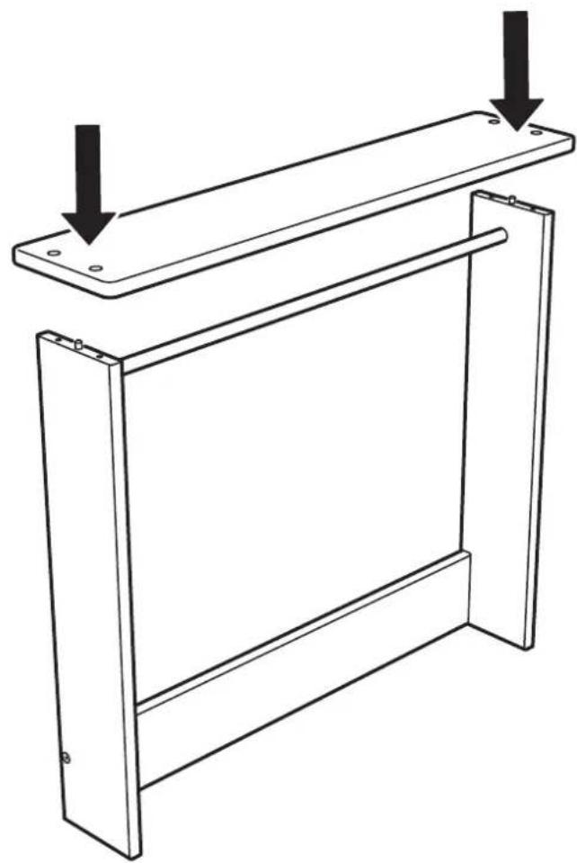 Technical line drawing of a metal frame structure with two downward arrows indicating assembly or force directions (no text or symbols present)