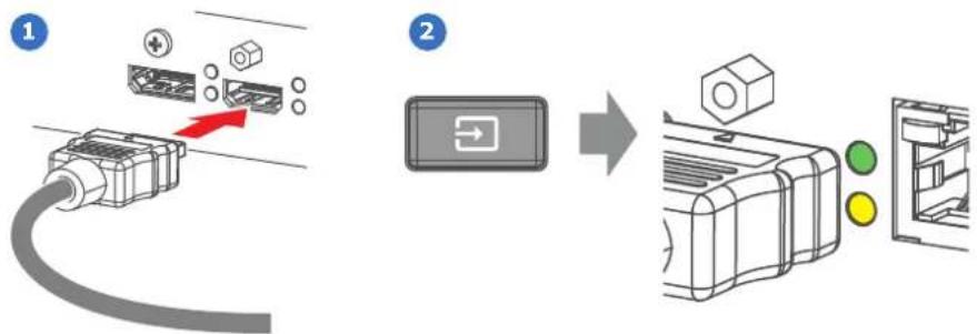Diagram illustrating the process of inserting a USB into a device, showing component insertion and color-coded adjustment.