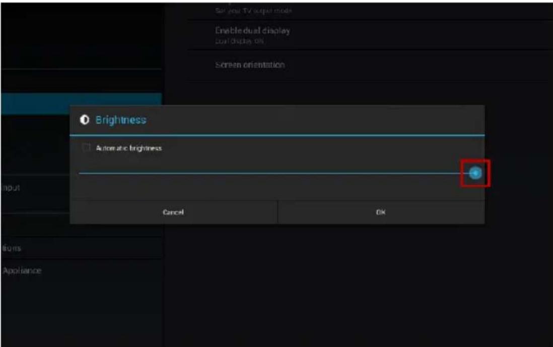 Set your TV output mode Enable dual display Dual display on Screen orientation Brightness Automatic brightness Cancel OK