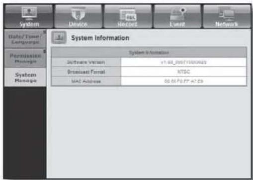 Hanwha SHR-8080 - • System Information - 1