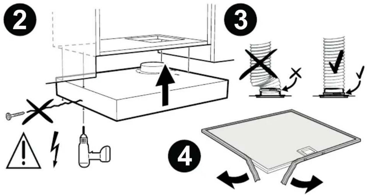 Diagram illustrating four steps of a mechanical or electrical installation procedure: pinning, tooling, drying, and mounting.