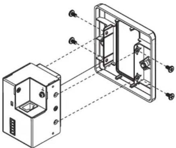 Technical line drawing of an open electrical enclosure with internal components and mounting holes (no text or symbols)