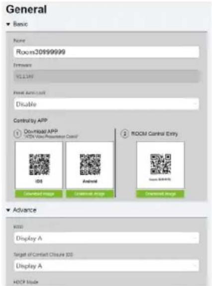 General Basic Name Room30999999 Internal VILLAR Host Available Disable Control by APP Download APP HCM Video Presentation Control ID8 Android ROCM Control Entry Created Image Universal Image Universal Image Advance VDD Display A Target of Contact Closure ID Display A HCCP Mode