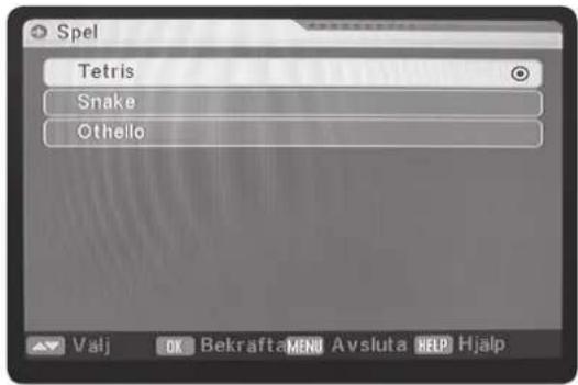 Spel Tetris Snake Othello Valj OK BekaftaMEN Avsluta HELP Hjalp