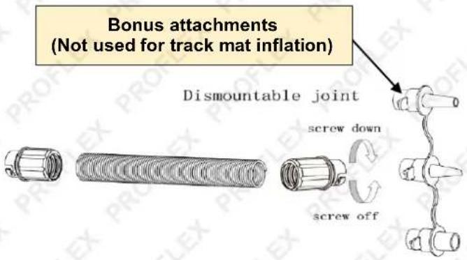 Bonus attachments (Not used for track mat inflation) Dismountable joint screw down screw off