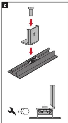 Technical diagram showing mechanical assembly steps with labeled components and dimensions