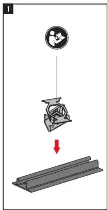 Diagram showing a mechanical assembly with a circular component and a downward arrow indicating motion or force direction.