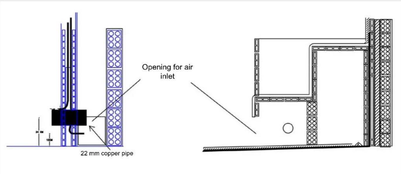 Opening for air inlet 22 mm copper pipe