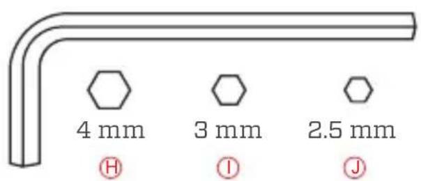 4 mm 3 mm 2.5 mm H I J