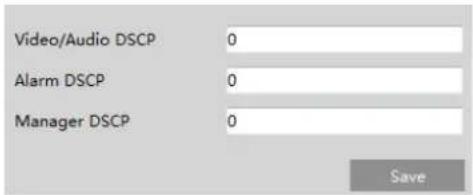 Video/Audio DSCP 0 Alarm DSCP 0 Manager DSCP 0 Save