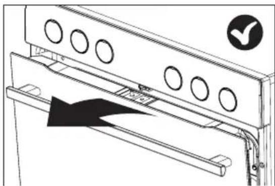 Technical line drawing of a door handle assembly with circular components and a black arrow indicating direction (no text or symbols)