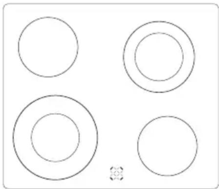 Four concentric circles arranged in a 2x2 grid, with one circle highlighted and a small symbol below (no text or labels)