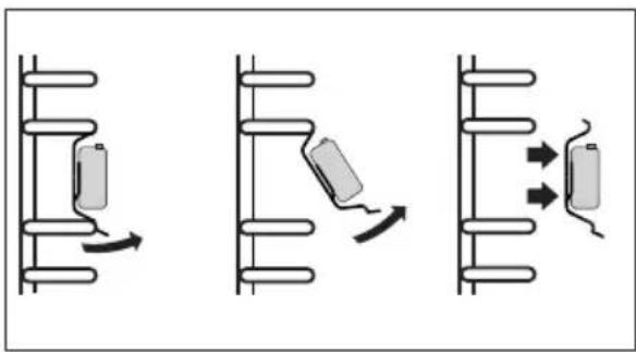 Three-step diagram showing a battery moving in different positions (no text or symbols)