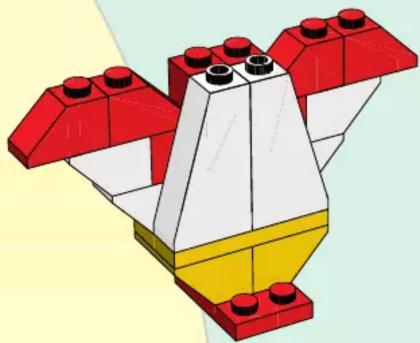 3D illustration of a red and white LEGO structure with yellow base (no text or symbols)