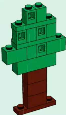 3D model of a green and brown LEGO structure with windows, no text or symbols present