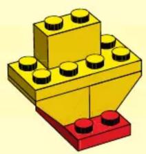3D illustration of a yellow LEGO structure with red base (no text or symbols)