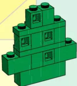 Green LEGO structure with multiple windows and corner bolts (no text or symbols)