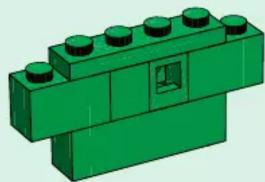 Green LEGO structure with multiple circular components and a central square hole (no text or symbols)