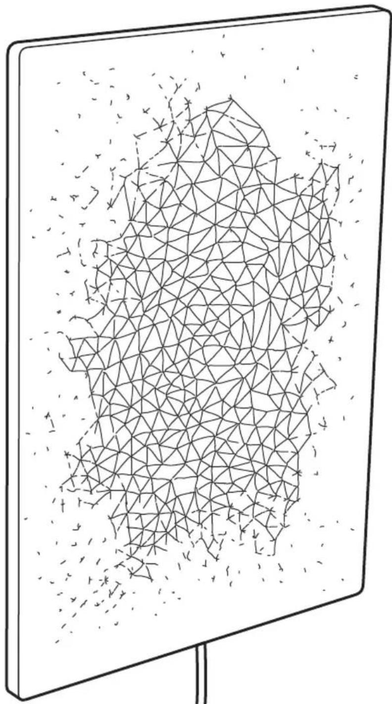 Abstract geometric pattern with interconnected triangles and dashed lines, no text or symbols present