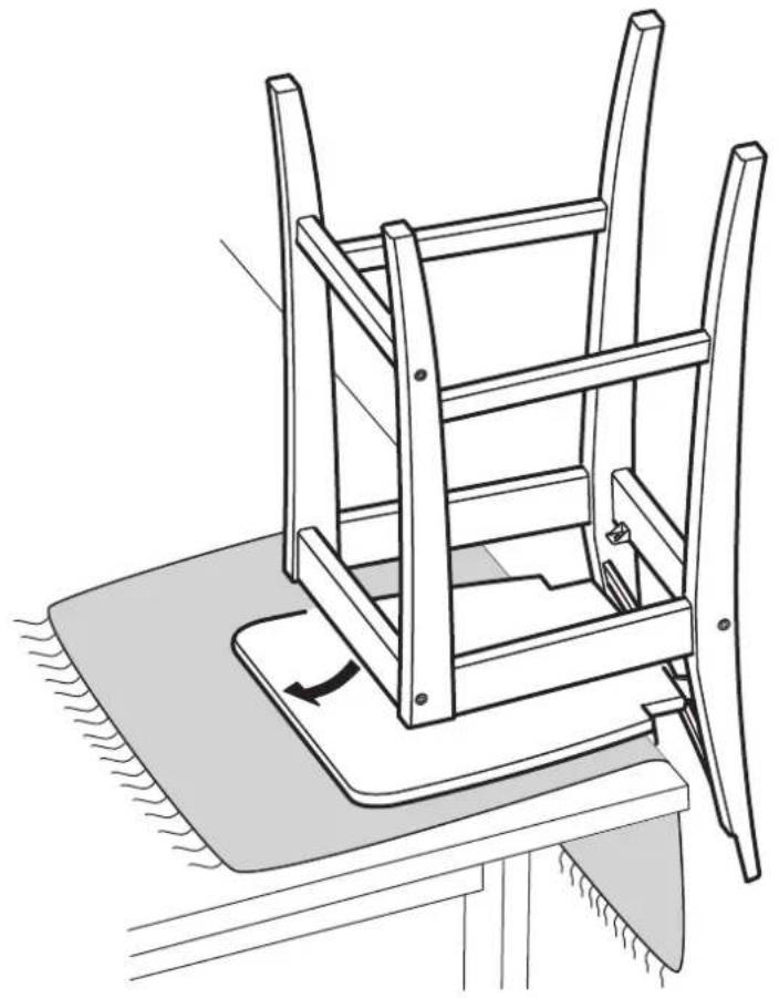Line drawing of a wooden table lamp with base and side supports, no text or symbols present