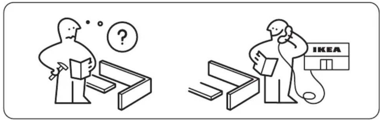 Illustration showing two scenes: one with a person examining documents and a question mark, the other with a person holding a phone and a IKEA store.